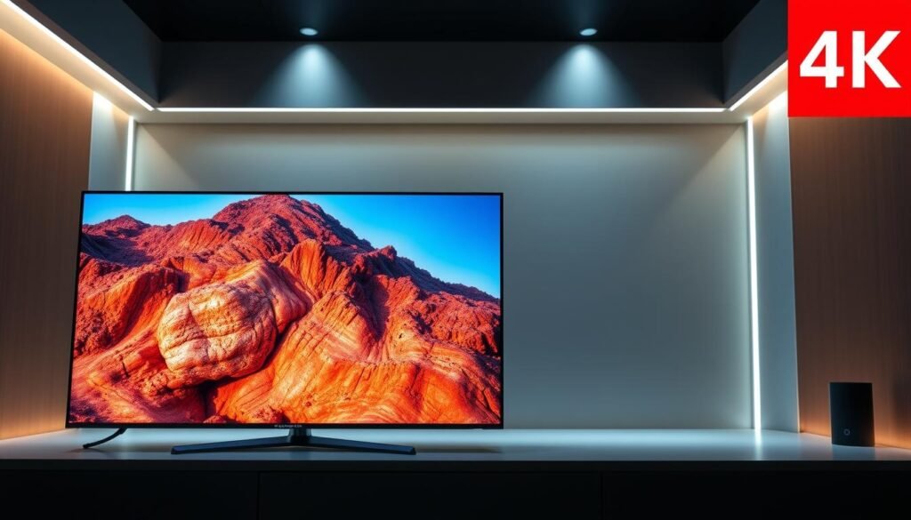 A detailed visual comparison of 4K resolutions, showcasing the clarity and detail of the Hoxtoon Provider's IPTV live streaming service. In the foreground, a high-quality 4K display presents a vibrant and lifelike scene, with sharp edges and rich colors. In the middle ground, a side-by-side comparison demonstrates the superior image quality of 4K compared to lower resolutions, highlighting the enhanced visual experience. The background features sleek, minimalist design elements that complement the technological focus, creating a modern and professional atmosphere. Lighting is soft and indirect, emphasizing the clarity and depth of the 4K imagery. The overall composition conveys the exceptional visual fidelity and immersive viewing experience offered by the Hoxtoon Provider's IPTV service.