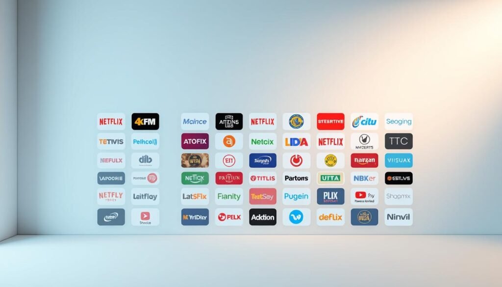 A sleek, modern interface showcasing the diverse 4K IPTV channel lineup offered by Hoxtoon Provider. The layout features a clean grid of channel logos, meticulously arranged against a soft, muted background. Subtle lighting from the side creates depth and highlights the crisp, high-definition quality of the channels. The overall aesthetic conveys a sense of professionalism and sophistication, perfectly suited for a premium IPTV service. The composition emphasizes the breadth and depth of the channel selection, enticing the viewer to explore the comprehensive offering.