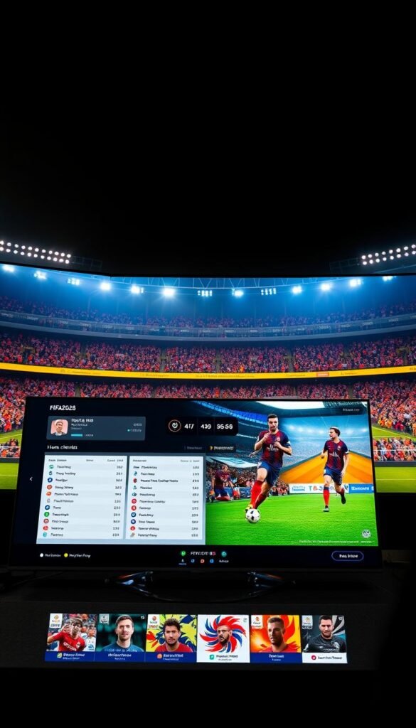 A dynamic FIFA2026 IPTV interface showcasing the Hoxtoon Provider premium streaming service. In the foreground, a sleek, user-friendly dashboard displays various match schedules, live scores, and streaming options. The middle ground features detailed player profiles and team statistics, while the background showcases vibrant, high-definition match footage captured with cinematic lighting and a wide, immersive lens. The overall atmosphere conveys the excitement and anticipation of the upcoming FIFA2026 tournament, inviting the viewer to engage with the Hoxtoon Provider's comprehensive IPTV access and unlock the ultimate viewing experience.