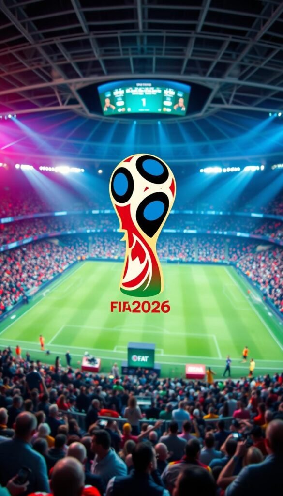 A high-quality IPTV broadcast of the 2026 FIFA World Cup, centered on the Hoxtoon Provider logo prominently displayed in the foreground. The image features a vibrant, cinematic scene with a dynamic camera angle, capturing the excitement and energy of the global football tournament. The background showcases a large stadium filled with cheering fans, accentuated by dramatic lighting and cinematic post-processing effects. The overall composition conveys the comprehensive coverage and premium viewing experience that Hoxtoon Provider offers for the highly anticipated FIFA 2026 event.