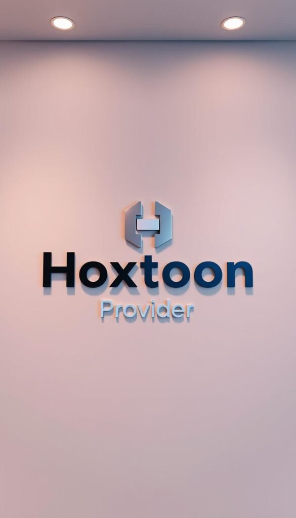 A high-resolution, detailed, and photorealistic image of the "Hoxtoon Provider" brand logo, centered against a clean, modern background. The logo features a bold, sleek font with a subtle gradient effect, and an abstract symbol or emblem that represents the company's identity. The overall design exudes a sense of professionalism, reliability, and cutting-edge technology. The lighting is soft and even, creating a warm and inviting atmosphere. The camera angle is slightly elevated, giving the image a sense of authority and prominence. The background is a simple, muted color palette that allows the logo to stand out and command attention.