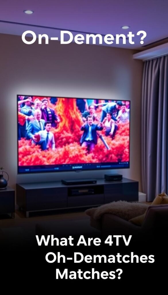 A high-resolution movie playing on a state-of-the-art 4K IPTV system, the screen filled with vibrant colors and pristine details. In the foreground, a sleek, modern TV set with the Hoxtoon Provider logo prominently displayed. The background depicts a cozy living room, complete with plush furnishings and soft lighting, creating an atmosphere of comfort and entertainment. The image conveys the immersive experience of enjoying on-demand 4K content through the Hoxtoon Provider's IPTV service, capturing the essence of the section title "What Are 4K IPTV On-Demand Matches?".