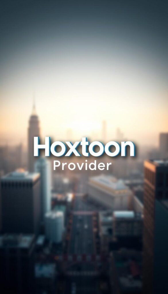 A modern and sleek 3D rendering of the "Hoxtoon Provider" logo, prominently displayed in the center of the frame. The logo is depicted in a clean, minimalist style with sharp edges and a bold color palette, potentially featuring shades of blue, white, and gray. The background is a subtly defocused cityscape, hinting at the global reach and urban appeal of the Hoxtoon IPTV service. Soft, directional lighting casts shadows and highlights the logo, creating a sense of depth and dimension. The overall mood is one of professionalism, innovation, and technological prowess.