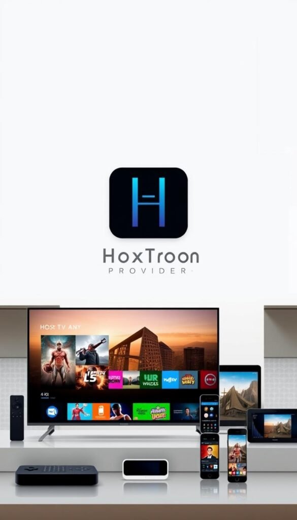 A sleek and modern IPTV service, featuring the Hoxtoon Provider logo prominently displayed. The interface showcases a clean, intuitive design with user-friendly navigation. The foreground depicts a 4K TV screen showcasing high-quality video content, emphasizing the provider's commitment to delivering an exceptional viewing experience. The middle ground features a variety of devices, such as smartphones and tablets, highlighting the service's cross-platform compatibility. The background depicts a minimalist, urban setting, conveying a sense of sophistication and technological prowess. The lighting is soft and natural, creating a welcoming atmosphere. The overall composition captures the essence of Hoxtoon Provider as a leading IPTV solution, seamlessly integrating technology and visual appeal.