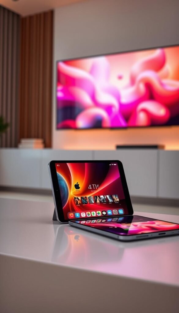 A vibrant, ultra-high-definition display showcases the seamless 4K IPTV streaming experience on a sleek iOS device, courtesy of the Hoxtoon Provider's cutting-edge technology. The scene depicts a modern, minimalist setting with warm, soft lighting, highlighting the device's crisp, vivid visuals and the effortless integration of the Hoxtoon Provider's premium IPTV service. The composition emphasizes the device's elegant design and the immersive, cinema-quality viewing experience, inviting the viewer to imagine the benefits of switching to this exceptional 4K IPTV solution on their Apple devices.