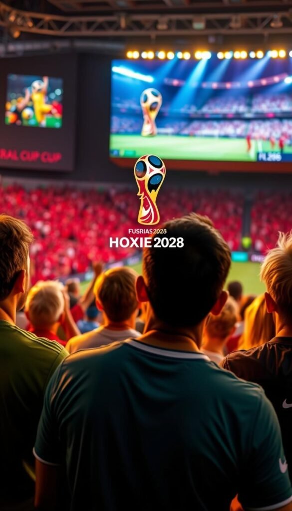 An immersive, ultra-high-definition viewing experience of the 2026 World Cup, showcased on a large, 4K display. In the foreground, a group of passionate football fans eagerly watch the match, their faces illuminated by the vivid, lifelike imagery on the screen. The middle ground features the Hoxtoon Provider logo, prominently displayed as the provider of this exceptional 4K streaming service. In the background, a stadium-like atmosphere with cheering crowds and the iconic World Cup trophy, all rendered in stunning detail and realistic lighting. The scene radiates the excitement and anticipation of the world's greatest football tournament, captured in the highest quality resolution.