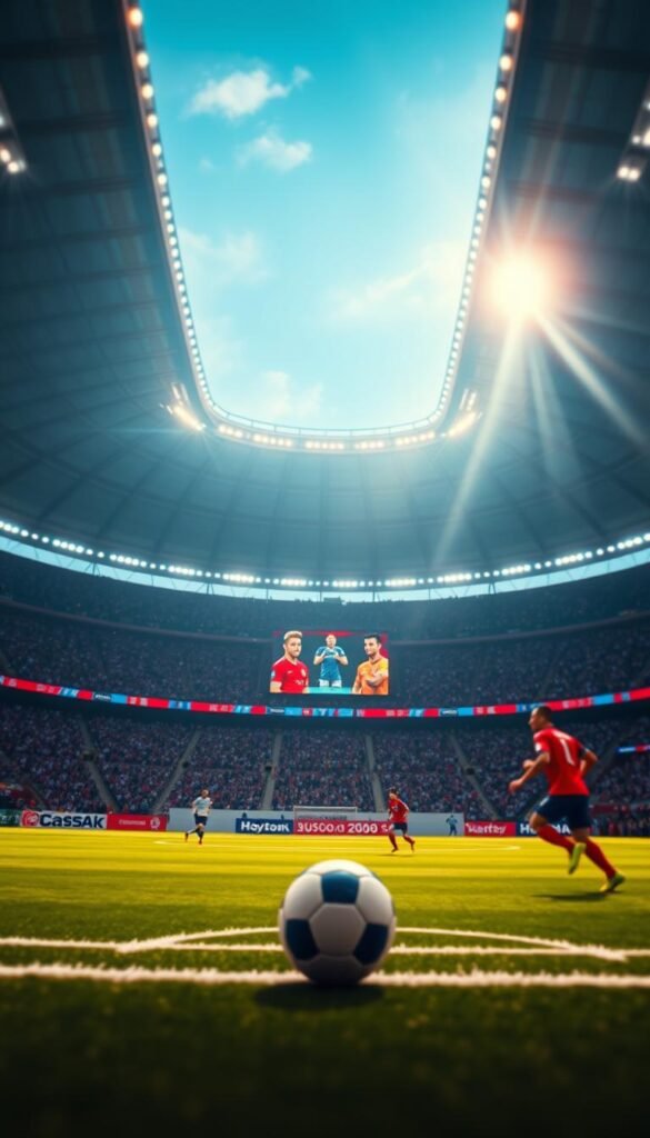 Sweeping cinematic view of a high-definition live stream of the 2026 World Cup, showcasing the unparalleled visual fidelity and immersive experience provided by Hoxtoon Provider. Crisp, vibrant imagery captures the excitement of the game, with players darting across a lush, meticulously rendered pitch. Dramatic lighting accentuates the dynamic action, while a subtle depth of field draws the viewer's attention to the central focal point. The overall atmosphere exudes a palpable sense of energy and anticipation, perfectly encapsulating the ultimate viewing experience for World Cup 2026.