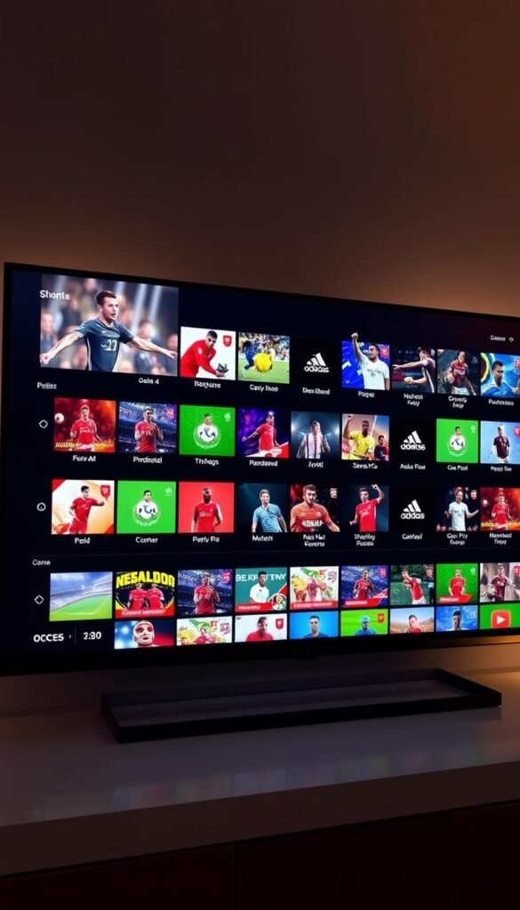 A Hoxtoon Provider IPTV sports channels playlist, displayed on a sleek, modern interface. The screen features a grid of vibrant, high-definition channel icons, each representing a different live sports event or broadcast. The layout is clean and intuitive, allowing the user to effortlessly navigate through a vast selection of premium sports content. Soft, indirect lighting illuminates the scene, creating a warm and inviting atmosphere. The overall composition emphasizes the breadth and quality of the Hoxtoon Provider's channel library, showcasing its ability to cater to the diverse sports preferences of its users.