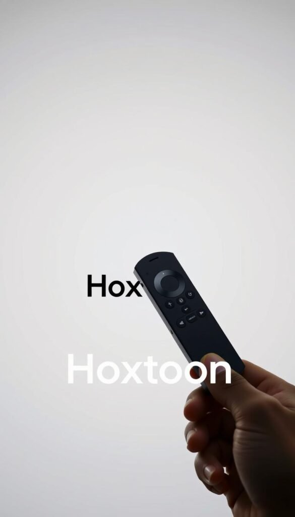 A clean, minimalist design showcasing a Firestick device prominently displayed against a neutral background. The Firestick is shown from an angle, highlighting its sleek profile and connectivity ports. In the foreground, a hand holds the Firestick, creating a sense of scale and interaction. The background features subtle gradients or textures to provide depth and visual interest without distracting from the main subject. Prominent in the composition is the "Hoxtoon Provider" brand name, displayed in a modern, legible typeface that complements the overall aesthetic. The image conveys a sense of simplicity, quality, and the convenience of accessing free IPTV services on a Firestick device through the Hoxtoon platform.
