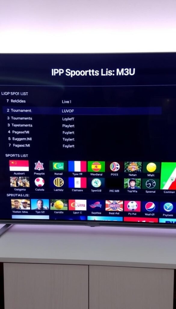 A comprehensive IPTV sports list displayed on a sleek M3U playlist interface, showcasing the Hoxtoon Provider's expansive coverage of live matches, tournaments, and sports channels. The screen features a clean, minimalist design with a prominent "IPTV Sports List M3U" title, subtly highlighting the key focus of this section. The layout is crisp and organized, with intuitive navigation controls and a diverse selection of sports icons, creating a visually appealing and user-friendly experience. Soft lighting illuminates the scene, conveying a sense of professionalism and attention to detail, reflecting the high-quality service offered by the Hoxtoon Provider.