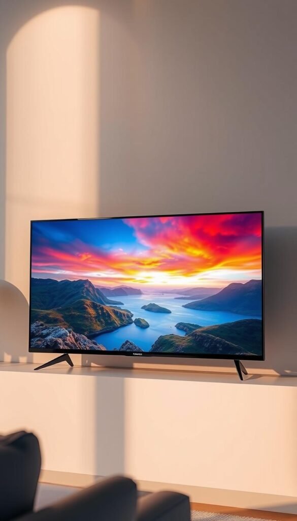 A crisp, high-definition television screen displaying a vivid, cinematic landscape. The image is framed with a clean, minimalist design, showcasing the sleek and modern aesthetic of the Hoxtoon Provider brand. The screen displays a vibrant, captivating scene with lifelike colors and exceptional detail, creating a sense of immersion and realism. The lighting is balanced, with a subtle warm glow that enhances the overall atmosphere. The camera angle is positioned to provide a dynamic, engaging perspective, drawing the viewer into the scene. The entire composition conveys a sense of technical prowess and a premium streaming experience.