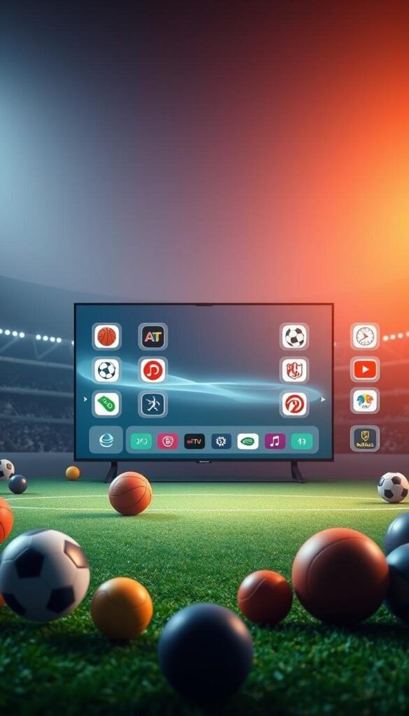 A crisp, high-resolution image of the best IPTV sports channels available through the Hoxtoon Provider. The foreground showcases various sports icons and logos, including soccer, basketball, football, and more, all rendered in a clean, minimalist style. The middle ground features a sleek, futuristic IPTV interface, highlighting the user-friendly experience. The background is a subtle gradient, creating a sense of depth and professionalism. The overall composition is balanced, with a warm, inviting lighting scheme that accentuates the premium quality of the Hoxtoon IPTV service. The image conveys the comprehensive sports offering and the reliability of the Hoxtoon Provider.