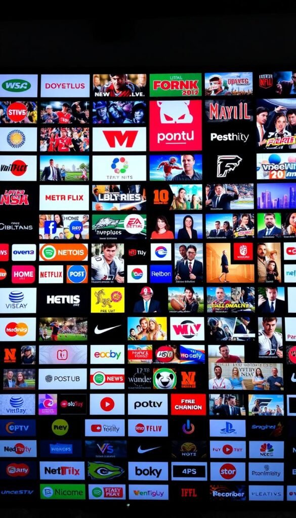 A detailed and vibrant IPTV channel lineup, showcasing the unparalleled content library offered by Hoxtoon Provider. In the foreground, a sleek and modern interface displays a grid of channel logos, neatly organized and easily navigable. The middle ground features a variety of high-definition content thumbnails, ranging from live news and sports to the latest blockbuster movies and TV shows. In the background, a soft, cinematic lighting creates a sense of depth and immersion, subtly highlighting the breadth and quality of the Hoxtoon Provider's offering. The overall composition conveys a sense of professionalism, sophistication, and the sheer scale of the Hoxtoon Provider's content ecosystem.