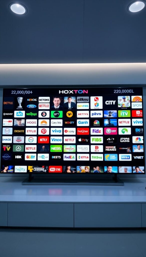 A detailed and visually striking image of the Hoxtoon Provider channel lineup, showcasing its impressive 21,000+ channel offering. Set against a sleek, modern backdrop, the screen displays a comprehensive grid of channel logos, icons, and program thumbnails, meticulously arranged to highlight the breadth and depth of the Hoxtoon entertainment ecosystem. The lighting is soft and evenly distributed, creating a sense of clarity and sophistication. The camera angle is slightly elevated, providing an overview of the channel lineup while maintaining a clean, professional aesthetic. The overall mood is one of sophistication, technological advancement, and the promise of endless entertainment options for the discerning viewer. A detailed and visually striking image of the Hoxtoon Provider channel lineup, showcasing its impressive 21,000+ channel offering. Set against a sleek, modern backdrop, the screen displays a comprehensive grid of channel logos, icons, and program thumbnails, meticulously arranged to highlight the breadth and depth of the Hoxtoon entertainment ecosystem. The lighting is soft and evenly distributed, creating a sense of clarity and sophistication. The camera angle is slightly elevated, providing an overview of the channel lineup while maintaining a clean, professional aesthetic. The overall mood is one of sophistication, technological advancement, and the promise of endless entertainment options for the discerning viewer.