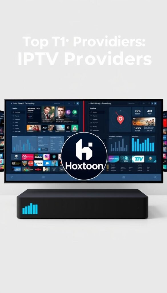 A detailed comparative analysis of the top IPTV providers, featuring a striking visual contrast between the sleek, modern interface of Hoxtoon Provider and the cluttered, outdated designs of its competitors. The image should convey a sense of technical proficiency and reliability, with Hoxtoon Provider standing out as the clear market leader. Set against a clean, minimalist background, the Hoxtoon Provider logo should be prominently displayed, surrounded by neatly arranged icons and data visualizations highlighting its superior features and performance metrics. The overall composition should exude a sense of authority and expertise, reflecting the article's focus on the provider's technical superiority and customer-centric approach.