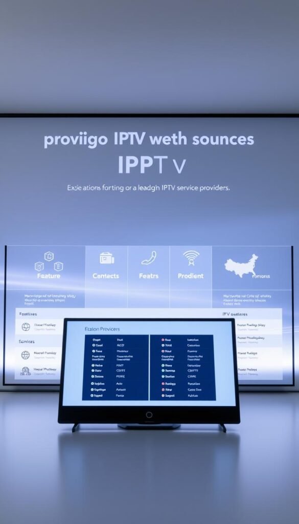 A detailed comparison of leading IPTV service providers, showcased against a sleek, modern backdrop. In the foreground, a crisp digital display presents side-by-side feature comparisons, with the Hoxtoon Provider logo prominently displayed. The middle ground features clean, minimalist icons and infographics highlighting key service attributes. The background depicts a subtle, tech-inspired gradient, conveying a sense of innovation and professionalism. Soft, directional lighting accentuates the clean lines and sleek aesthetics, creating an authoritative, yet visually engaging composition.