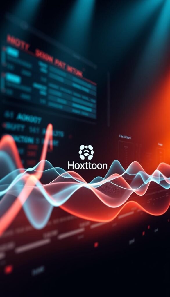 A dynamic, abstract visualization of streaming quality optimization. In the foreground, a series of overlapping, translucent data visualizations and waveforms pulsate and intertwine, representing the real-time analysis of network bandwidth, latency, and bitrate. The middle ground features a stylized depiction of the Hoxtoon Provider brand, its logo elegantly incorporated into the data-driven composition. In the background, a gradient of warm and cool hues evokes the mood of technical sophistication and performance. Dramatic lighting from multiple angles casts dramatic shadows, heightening the sense of depth and technological prowess. The overall aesthetic conveys the idea of Hoxtoon's advanced streaming quality optimization capabilities.