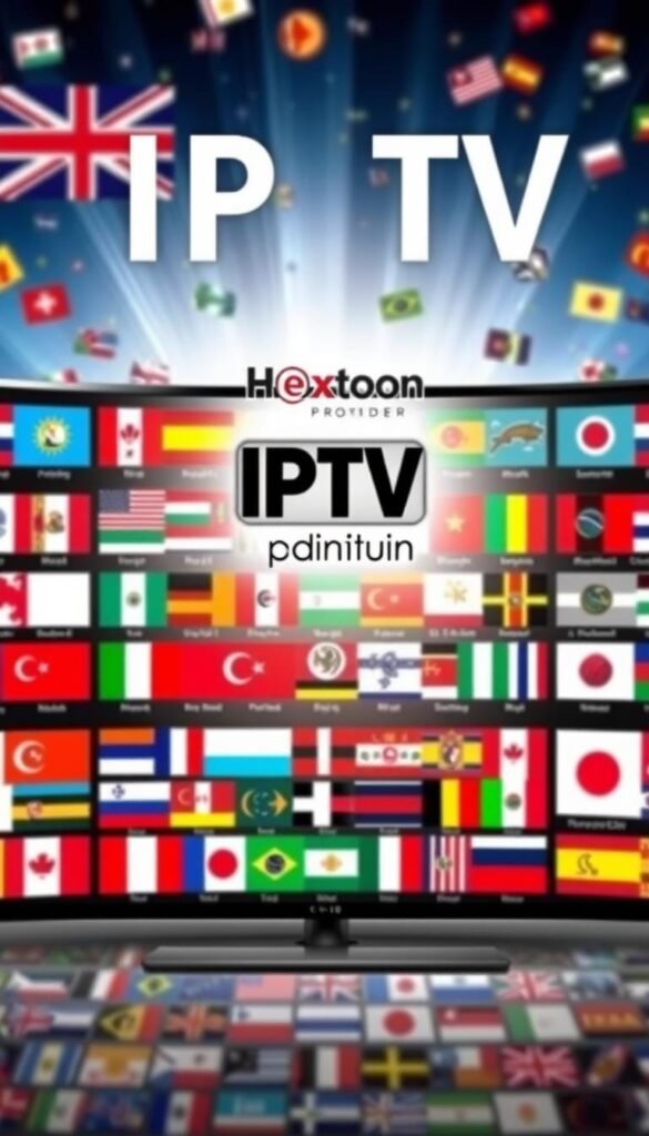 A dynamic and vibrant collage showcasing the global reach of IPTV channels. In the foreground, a mosaic of international flags representing diverse cultures and regions. In the middle ground, high-definition thumbnails of various channel logos, reflecting the breadth of content available. The background features a sleek, minimalist interface with the Hoxtoon Provider brand prominently displayed, conveying a sense of cutting-edge technology and seamless user experience. The overall composition radiates a sense of connectivity, diversity, and the power of IPTV to bring the world's entertainment and information to one's fingertips. A dynamic and vibrant collage showcasing the global reach of IPTV channels. In the foreground, a mosaic of international flags representing diverse cultures and regions. In the middle ground, high-definition thumbnails of various channel logos, reflecting the breadth of content available. The background features a sleek, minimalist interface with the Hoxtoon Provider brand prominently displayed, conveying a sense of cutting-edge technology and seamless user experience. The overall composition radiates a sense of connectivity, diversity, and the power of IPTV to bring the world's entertainment and information to one's fingertips.