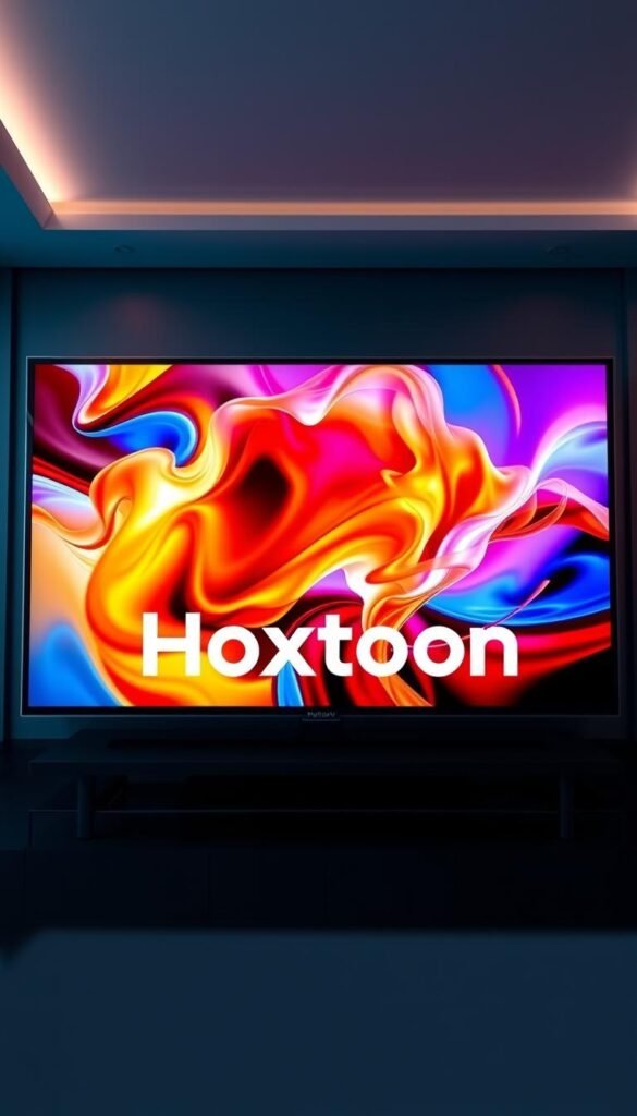 A high-quality IPTV streaming display with vibrant colors and crisp resolution. The screen showcases a dynamic, 4K-quality video playback with smooth motion and minimal compression artifacts. In the foreground, the Hoxtoon Provider logo is prominently displayed, conveying the reliable and professional nature of the service. The background features a sleek, minimalist design with subtle lighting effects, creating a modern and tech-savvy atmosphere. The overall composition communicates the exceptional streaming performance and visual fidelity offered by the Hoxtoon IPTV platform.