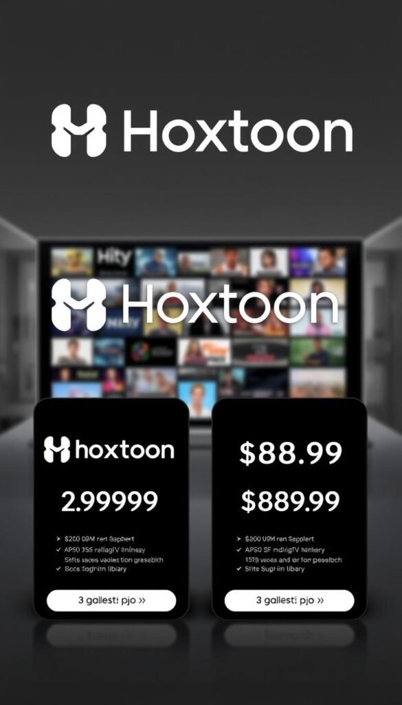 A high-quality IPTV subscription service offered by the "Hoxtoon Provider" brand, showcasing a 2-year plan priced at $69.99 and a 3-year plan at $89.99. The image should depict a modern, minimalist design with a sleek, black-and-white color scheme. The foreground should feature the Hoxtoon logo prominently, alongside concise information about the subscription plans, highlighting the excellent value proposition. The middle ground should showcase a grid of various TV channels and content, conveying the extensive library available. The background should have a clean, blurred cityscape or technology-inspired motif, creating a sense of sophistication and reliability. The overall mood should be one of professionalism, affordability, and the promise of a comprehensive IPTV experience.