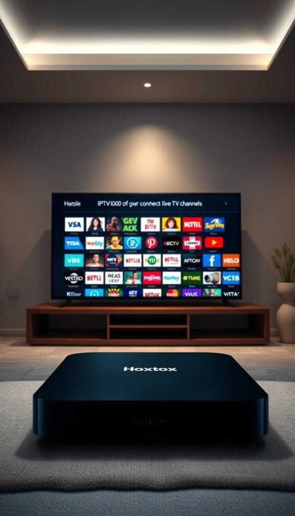 A high-quality Ultra HD image of a Mag box displaying the extensive IPTV channel lineup from the Hoxtoon Provider, showcasing their unparalleled content library of over 21,000 live TV channels. The Mag box is placed prominently in the foreground, surrounded by a clutter-free, minimalist environment with soft, diffused lighting creating a sleek, modern aesthetic. The Mag box's interface is clearly visible, highlighting the wide range of channel categories and genres available to the user. The overall mood is one of sophistication and technological prowess, emphasizing Hoxtoon Provider's ability to deliver an exceptional IPTV experience for Mag box users. A high-quality Ultra HD image of a Mag box displaying the extensive IPTV channel lineup from the Hoxtoon Provider, showcasing their unparalleled content library of over 21,000 live TV channels. The Mag box is placed prominently in the foreground, surrounded by a clutter-free, minimalist environment with soft, diffused lighting creating a sleek, modern aesthetic. The Mag box's interface is clearly visible, highlighting the wide range of channel categories and genres available to the user. The overall mood is one of sophistication and technological prowess, emphasizing Hoxtoon Provider's ability to deliver an exceptional IPTV experience for Mag box users.