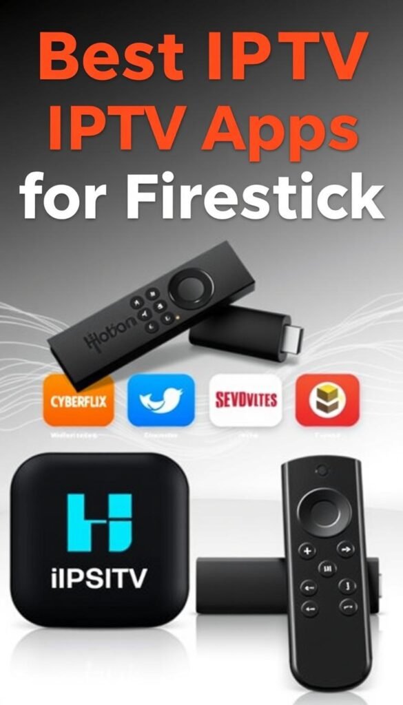 A high-quality image of the "Best IPTV Apps for Firestick 2024" featuring a sleek and modern design showcasing the top IPTV services. The image should have a clean, minimalist background with subtle gradients or textures, allowing the IPTV app icons and logos to take center stage. The foreground should prominently display the Hoxtoon Provider logo alongside the other leading IPTV apps such as CyberFlix, Tivimate, and Smarters, all arranged in a visually appealing layout. The middle ground should include crisp, high-resolution icons and illustrations of the various IPTV features and capabilities. The background should convey a sense of digital technology and connectivity, with subtle elements like digital waves, circuit board patterns, or a stylized Firestick device. The overall mood should be professional, informative, and visually striking, capturing the essence of the "Best IPTV Apps for Firestick 2024" topic.