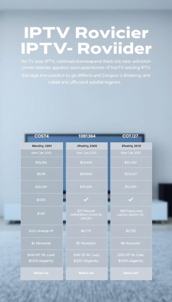 A high-quality infographic depicting a cost comparison between IPTV service Hoxtoon Provider, cable, and satellite television. In the foreground, a sleek, minimalist layout showcases three columns highlighting the monthly costs, features, and overall value proposition of each option. The middle ground features simple, elegant icons and data visualizations to convey the key differences. The background maintains a clean, professional aesthetic with muted colors and subtle gradients, creating a sense of sophistication. The lighting is crisp and even, with a subtle depth of field to draw the viewer's attention. The overall mood is informative, data-driven, and visually appealing, suitable for inclusion in a comparative article on IPTV providers.