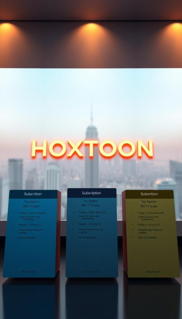 A high-quality, photorealistic image of IPTV subscription plans offered by the Hoxtoon Provider. The image features a sleek, modern design with a clean, minimalist layout. In the foreground, there are three tiers of subscription plans, each with a distinct color scheme and clearly outlined features. The middle ground showcases a large, central HOXTOON logo, cast in a warm, ambient light. The background features a subtle, blurred cityscape, suggesting the global reach and accessibility of the Hoxtoon IPTV service. The overall mood is professional, trustworthy, and inviting, reflecting the premium quality of the Hoxtoon brand. The image is captured with a medium-wide angle lens, ensuring a balanced and harmonious composition. A high-quality, photorealistic image of IPTV subscription plans offered by the Hoxtoon Provider. The image features a sleek, modern design with a clean, minimalist layout. In the foreground, there are three tiers of subscription plans, each with a distinct color scheme and clearly outlined features. The middle ground showcases a large, central HOXTOON logo, cast in a warm, ambient light. The background features a subtle, blurred cityscape, suggesting the global reach and accessibility of the Hoxtoon IPTV service. The overall mood is professional, trustworthy, and inviting, reflecting the premium quality of the Hoxtoon brand. The image is captured with a medium-wide angle lens, ensuring a balanced and harmonious composition.