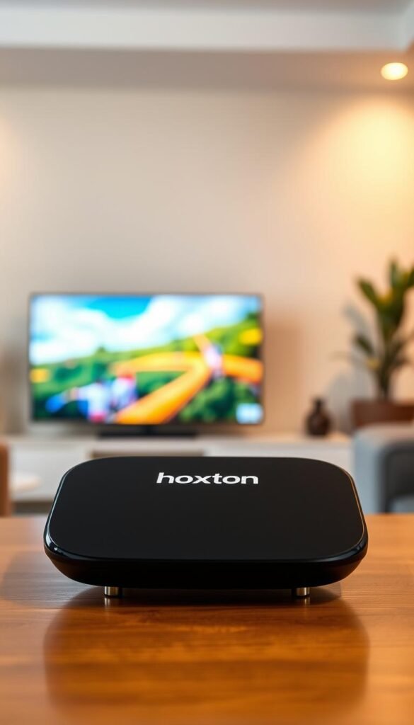 A high-quality, ultra-sharp image of a modern, sleek streaming device with the Hoxtoon Provider logo prominently displayed. The device is positioned in the foreground, surrounded by a softly blurred background of a living room setting with a TV screen in the middle ground, showcasing a vibrant, crystal-clear video stream. The lighting is warm and natural, creating a cozy, inviting atmosphere. The camera angle is slightly elevated, giving a sense of authority and quality. The overall scene conveys the superior streaming performance and device versatility of the Hoxtoon Provider platform. A high-quality, ultra-sharp image of a modern, sleek streaming device with the Hoxtoon Provider logo prominently displayed. The device is positioned in the foreground, surrounded by a softly blurred background of a living room setting with a TV screen in the middle ground, showcasing a vibrant, crystal-clear video stream. The lighting is warm and natural, creating a cozy, inviting atmosphere. The camera angle is slightly elevated, giving a sense of authority and quality. The overall scene conveys the superior streaming performance and device versatility of the Hoxtoon Provider platform.