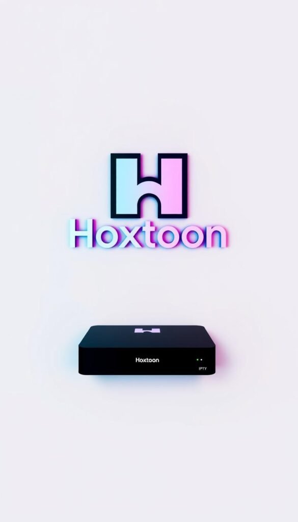 A high-quality, well-lit image of the Hoxtoon Provider logo and branding, showcasing their IPTV service for Indian channels. The image should have a clean, modern aesthetic with a focus on the Hoxtoon logo and branding elements. The background should be a simple, neutral color that allows the logo and branding to stand out. The image should convey a sense of professionalism, reliability, and the high-quality IPTV service that Hoxtoon provides for Indian content.