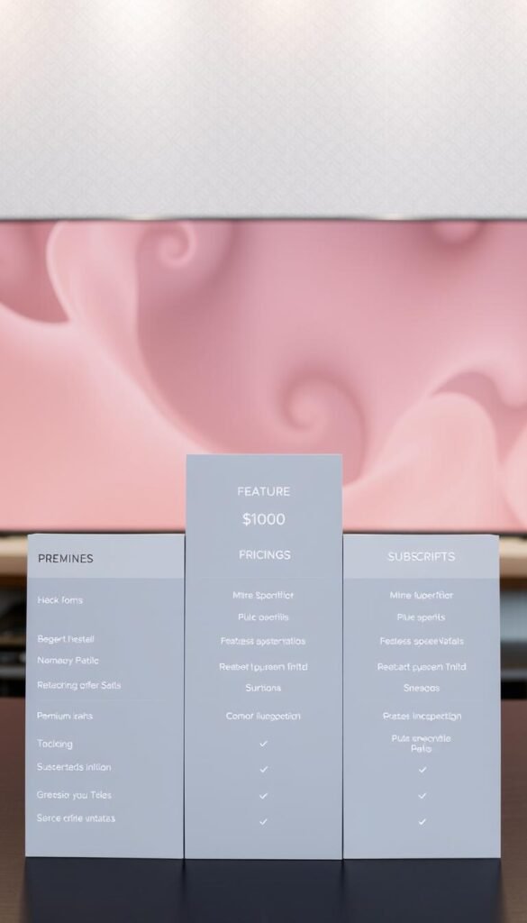 A high-resolution image showcasing the pricing plans of Hoxtoon Provider. The foreground features a clean, minimalist table displaying the different subscription tiers, with clear pricing, features, and benefits. The middle ground shows a subtle background pattern or texture, suggesting a premium, professional aesthetic. The lighting is soft and even, creating a sense of clarity and focus on the key information. The overall mood is one of trust, reliability, and value, reflecting the brand's reputation as a top-tier IPTV service in the USA.