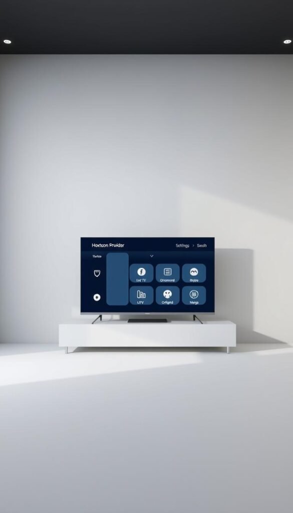 A high-resolution, photorealistic render of the Hoxtoon Provider IPTV interface, set against a minimalist, studio-style backdrop. The interface displays a clean, intuitive layout with a prominent Hoxtoon Provider logo at the top. The main menu options, including Live TV, On-Demand, and Settings, are clearly visible and easy to navigate. The overall color scheme is a sleek blend of grays, blues, and whites, creating a modern, premium aesthetic. The lighting is soft and natural, with subtle shadows and highlights that enhance the depth and details of the interface. The camera angle provides a frontal, eye-level view, giving the viewer a sense of immersion and engagement with the Hoxtoon Provider experience. A high-resolution, photorealistic render of the Hoxtoon Provider IPTV interface, set against a minimalist, studio-style backdrop. The interface displays a clean, intuitive layout with a prominent Hoxtoon Provider logo at the top. The main menu options, including Live TV, On-Demand, and Settings, are clearly visible and easy to navigate. The overall color scheme is a sleek blend of grays, blues, and whites, creating a modern, premium aesthetic. The lighting is soft and natural, with subtle shadows and highlights that enhance the depth and details of the interface. The camera angle provides a frontal, eye-level view, giving the viewer a sense of immersion and engagement with the Hoxtoon Provider experience.