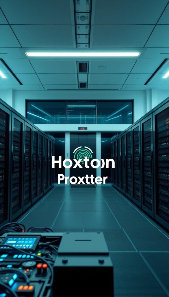 A high-security data center with a Hoxtoon Provider logo displayed prominently. The foreground features a network of servers, cables, and blinking lights, conveying a sense of technological sophistication. The middle ground showcases a biometric security system, with a retina scanner and fingerprint reader, emphasizing the robust safety measures in place. The background depicts a sleek, modern architecture with clean lines and tinted windows, projecting an aura of exclusivity and professionalism. The overall atmosphere is one of unwavering protection, cutting-edge technology, and a steadfast commitment to safeguarding the sensitive data entrusted to the Hoxtoon Provider service.