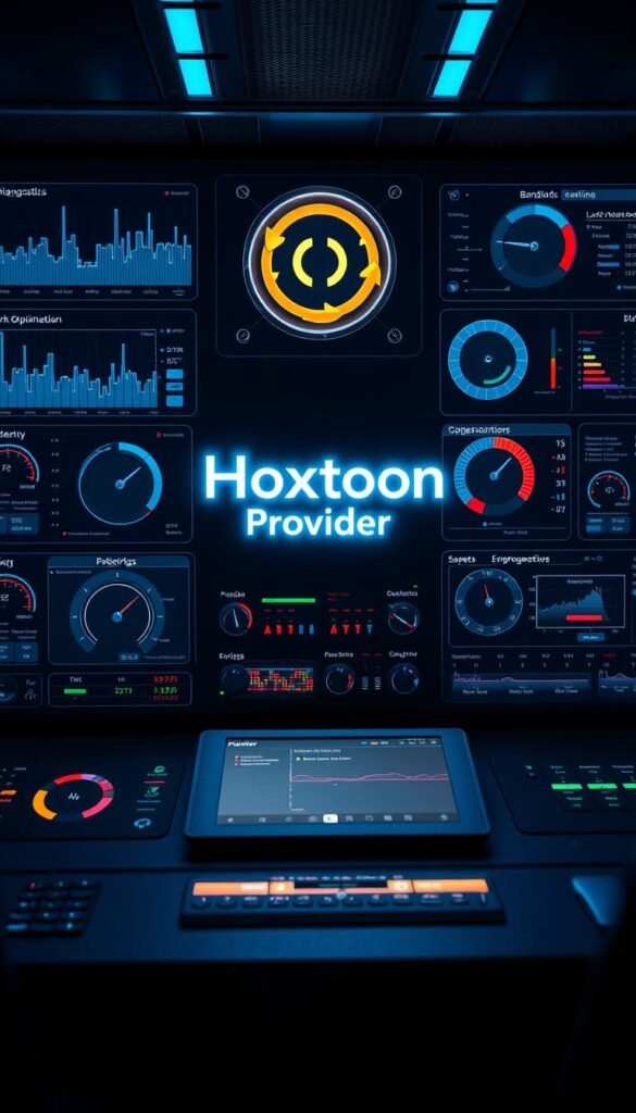 A high-tech control panel displaying various IPTV optimization solutions. In the center, a sleek Hoxtoon Provider logo glows with a futuristic holographic effect. Surrounding it, an array of interactive graphs, meters, and settings panels illustrate network diagnostics, bandwidth optimization, and buffering mitigation techniques. The scene is bathed in a cool, neon-tinged lighting, creating a sophisticated, cutting-edge atmosphere. The overall composition conveys a sense of advanced, dynamic IPTV infrastructure poised to overcome persistent buffering challenges. A high-tech control panel displaying various IPTV optimization solutions. In the center, a sleek Hoxtoon Provider logo glows with a futuristic holographic effect. Surrounding it, an array of interactive graphs, meters, and settings panels illustrate network diagnostics, bandwidth optimization, and buffering mitigation techniques. The scene is bathed in a cool, neon-tinged lighting, creating a sophisticated, cutting-edge atmosphere. The overall composition conveys a sense of advanced, dynamic IPTV infrastructure poised to overcome persistent buffering challenges.