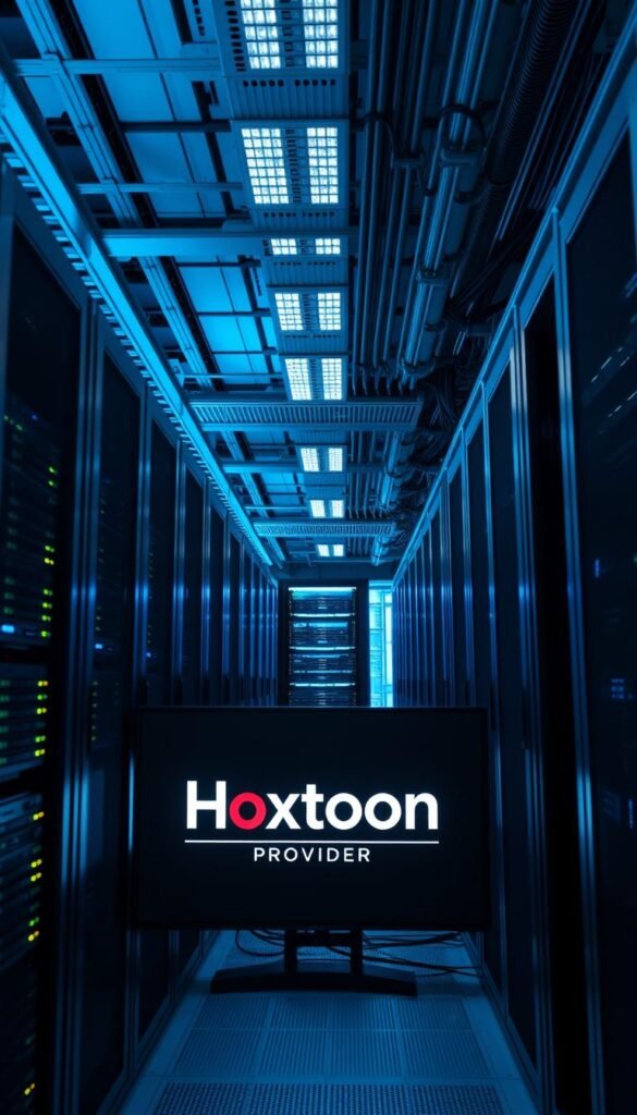 A high-tech data center with sleek server racks, blinking LED panels, and a sophisticated network infrastructure. The scene is bathed in a cool, azure glow, creating an atmosphere of technological precision. In the foreground, a large screen displays the Hoxtoon Provider logo, showcasing their state-of-the-art IPTV platform. The middle ground features intricate cable management, with fiber optic lines and ethernet cables meticulously organized. The background reveals a panoramic view of the server room, with a focus on the active cooling systems and redundant power supplies that ensure uninterrupted service. The entire composition conveys a sense of reliability, efficiency, and the cutting-edge technology that powers Hoxtoon's buffer-free IPTV experience. A high-tech data center with sleek server racks, blinking LED panels, and a sophisticated network infrastructure. The scene is bathed in a cool, azure glow, creating an atmosphere of technological precision. In the foreground, a large screen displays the Hoxtoon Provider logo, showcasing their state-of-the-art IPTV platform. The middle ground features intricate cable management, with fiber optic lines and ethernet cables meticulously organized. The background reveals a panoramic view of the server room, with a focus on the active cooling systems and redundant power supplies that ensure uninterrupted service. The entire composition conveys a sense of reliability, efficiency, and the cutting-edge technology that powers Hoxtoon's buffer-free IPTV experience.