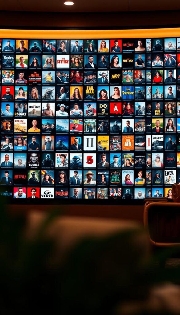 A massive, meticulously curated video-on-demand library, showcasing the impressive breadth and depth of the Hoxtoon Provider's content. The scene depicts a sleek, modern user interface with a grid of thumbnails representing thousands of movie and TV show titles, ranging from the latest blockbusters to classic fan favorites. Warm, diffused lighting creates a cozy, inviting atmosphere, while the composition emphasizes the sheer scale and variety of the Hoxtoon VOD collection. Subtle depth-of-field blurs the background, drawing the viewer's attention to the vibrant, high-resolution imagery of the foreground. An overall sense of refinement and professionalism pervades the scene, reflecting the Hoxtoon Provider's commitment to delivering a premium viewing experience.