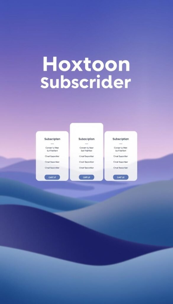 A modern and sleek illustration of the Hoxtoon Provider subscription plans, showcasing a minimalist and stylish design. The foreground features clean lines and geometric shapes in a warm, neutral color palette, with the different subscription tiers neatly organized and presented. The middle ground depicts a smooth, gradient background in shades of blue and purple, creating a sense of depth and sophistication. The background is a soft, blurred landscape with subtle lighting, adding to the overall premium and elevated aesthetic. The Hoxtoon Provider branding is prominently displayed, ensuring a strong brand recognition. The entire composition conveys a sense of professionalism, value, and high-quality streaming services.