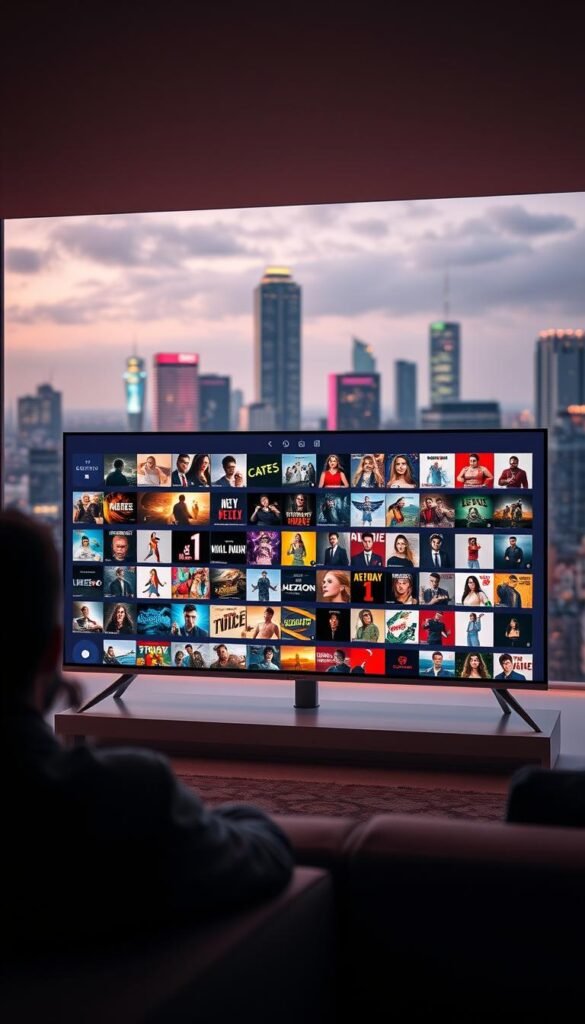 A modern and sleek on-demand entertainment hub, Hoxtoon Provider showcases a vast library of over 150,000 high-quality video-on-demand titles. Captured with a wide-angle lens, the interface features a clean, minimalist design with intuitive navigation, allowing users to effortlessly browse and discover a diverse range of content. Soft ambient lighting sets the mood, creating a welcoming and immersive viewing experience. In the background, a blurred cityscape hints at the global reach and advanced streaming capabilities of this premium IPTV service. The overall composition conveys a sense of sophistication, technological innovation, and the endless entertainment possibilities at the user's fingertips.