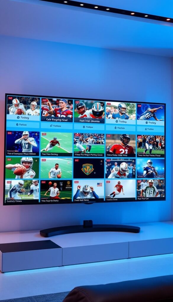 A modern and sleek streaming interface featuring the Hoxtoon Provider brand, showcasing a wide array of live IPTV sports channels from the USA. The display presents a clean and organized grid layout, with high-definition video previews of various sports events like football, basketball, and soccer. The interface is bathed in a cool, calming color palette, creating a visually pleasing and immersive streaming experience. The scene is illuminated by soft, indirect lighting, accentuating the crisp, detailed graphics and intuitive user controls. The overall atmosphere conveys a sense of technological sophistication and reliable service, catering to the needs of sports enthusiasts seeking a seamless IPTV streaming solution.