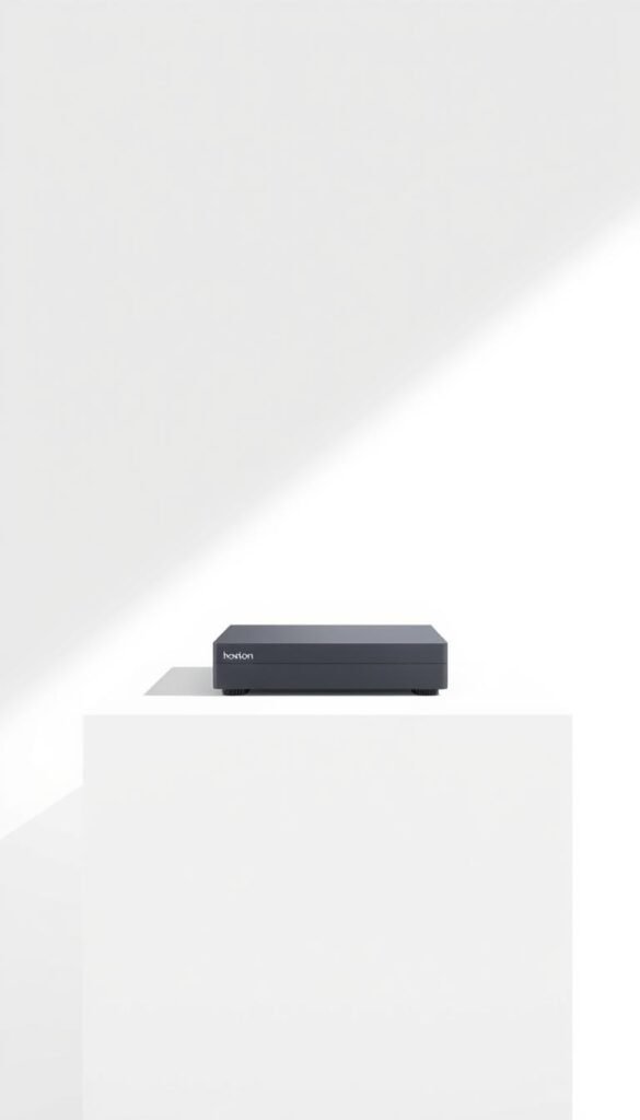 A modern, minimalist illustration depicting the Hoxtoon Provider IPTV encoder. Centered in the frame, the sleek, rectangular device sits atop a clean, white surface, casting a soft shadow below. The encoder is rendered in shades of gray, with clean lines and a matte finish, exuding a sense of quality and professionalism. The background is a neutral, light gray, allowing the subject to take center stage. Subtle highlights and shadows add depth and dimension to the image, creating a sense of depth and three-dimensionality. The overall mood is one of simplicity, clarity, and technological sophistication, perfectly capturing the essence of the Hoxtoon Provider IPTV encoder.
