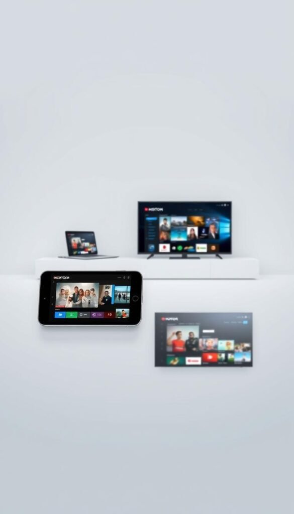 A modern, minimalist illustration of the Hoxtoon Provider IPTV platform's multi-device support. In the foreground, a sleek smartphone and tablet are seamlessly streaming content, showcasing the platform's simultaneous access across devices. The middle ground features a laptop and smart TV, further demonstrating the versatility of the Hoxtoon Provider system. The background is a clean, gradient-based environment, accentuating the cutting-edge technology and user-friendly design. Soft, diffused lighting creates a sense of elegance and sophistication, highlighting the advanced capabilities of the Hoxtoon Provider IPTV service. A modern, minimalist illustration of the Hoxtoon Provider IPTV platform's multi-device support. In the foreground, a sleek smartphone and tablet are seamlessly streaming content, showcasing the platform's simultaneous access across devices. The middle ground features a laptop and smart TV, further demonstrating the versatility of the Hoxtoon Provider system. The background is a clean, gradient-based environment, accentuating the cutting-edge technology and user-friendly design. Soft, diffused lighting creates a sense of elegance and sophistication, highlighting the advanced capabilities of the Hoxtoon Provider IPTV service.