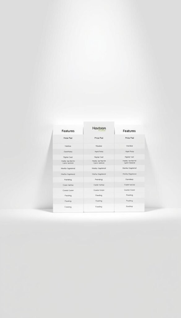 A modern, minimalist table showcasing the pricing plans for the Hoxtoon Provider service. The table is set against a clean, white background, with soft shadows and subtle highlights to create depth and dimension. The plan details are presented in a clear, easy-to-read format, with distinct columns for plan names, features, and pricing. The Hoxtoon Provider logo is prominently displayed at the top, reinforcing the brand identity. The overall aesthetic is professional, elegant, and focused on conveying the key information in a visually appealing manner.