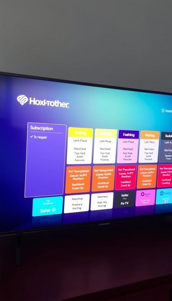 A modern, sleek IPTV app interface displayed on a Roku TV screen. The app features the "Hoxtoon Provider" brand prominently in the header, with a clean and intuitive design. The main content area showcases various subscription plan options, each with clearly delineated pricing and feature details. The overall atmosphere is professional, informative, and visually appealing, creating a seamless user experience for Roku TV owners seeking a top-tier IPTV service.