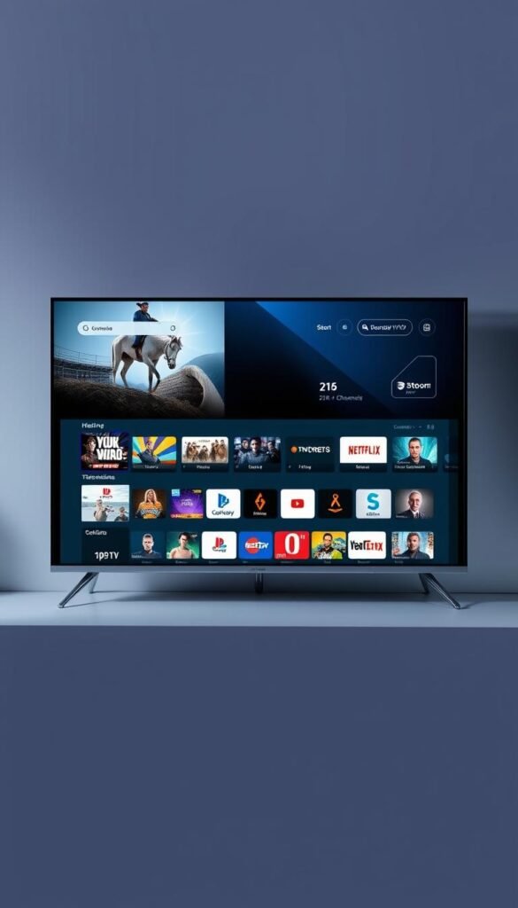 A modern, sleek IPTV service interface showcasing the Hoxtoon Provider brand. In the foreground, a high-resolution display of a diverse selection of live TV channels and on-demand content, reflecting the extensive 21K+ channel and 150K+ VOD library. The middle ground features a clean, intuitive user experience with intuitive controls and navigation, exemplifying the service's ease of use. In the background, a subtle yet striking gradient sets the tone, conveying a sense of sophistication and technological prowess. Soft, directional lighting highlights the crisp visuals, creating a polished, premium aesthetic that embodies Hoxtoon Provider's position as America's premier IPTV service.