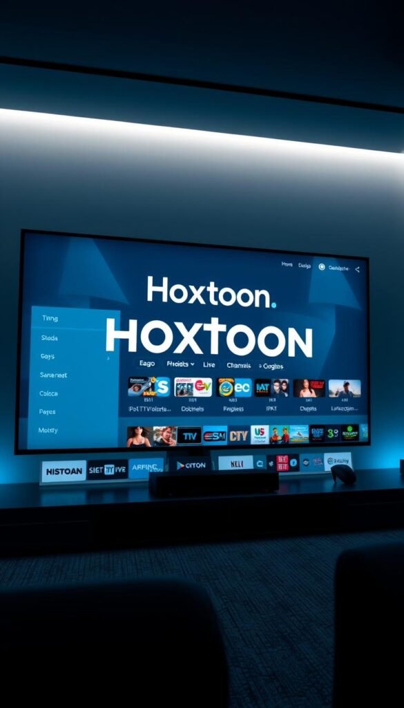 A modern, sleek IPTV subscription service showcased in a stylish, minimalist digital interface. Prominently displayed is the Hoxtoon Provider brand name, conveying a sense of quality and reliability. The interface features a clean layout with easy-to-navigate menus, highlighting a vast selection of 21K+ live TV channels across various genres. The overall atmosphere is one of sophistication and user-friendliness, enticing the viewer to explore the best pricing options for their IPTV needs.