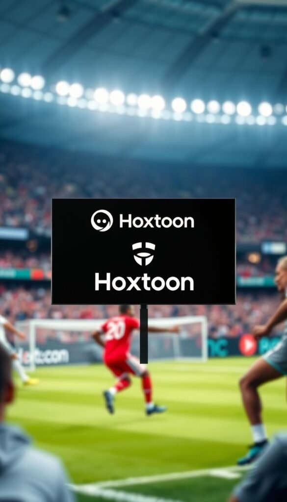 A modern, sleek interface for the Hoxtoon Provider IPTV service, showcasing live sports streaming. In the foreground, a high-definition display depicts a football game, with dynamic camera angles and vivid colors. The middle ground features a clean, intuitive user interface with minimal clutter, highlighting the Hoxtoon logo and emphasizing the seamless live sports experience. The background is a softly blurred scene of a sports arena, conveying a sense of energy and excitement. The lighting is natural and balanced, creating a visually appealing and immersive atmosphere. The overall composition and styling evoke a premium, high-quality streaming service tailored for the ultimate sports viewing experience.