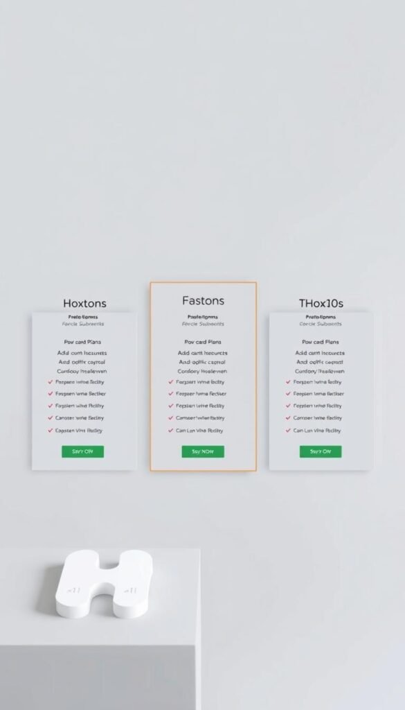 A neatly organized grid layout showcasing the various subscription plans offered by the Hoxtoon Provider. The foreground features the Hoxtoon logo prominently displayed, conveying a sense of professionalism and trust. The middle ground depicts three distinct plan tiers, each with its own unique set of features and pricing, presented in a clean and informative manner. The background maintains a neutral tone, allowing the key elements to take center stage. The lighting is soft and even, creating a pleasant and inviting atmosphere. The overall composition strikes a balance between visual appeal and practical information, making it an ideal illustration for the "HOXTOON Subscription Plans and Pricing" section of the article.