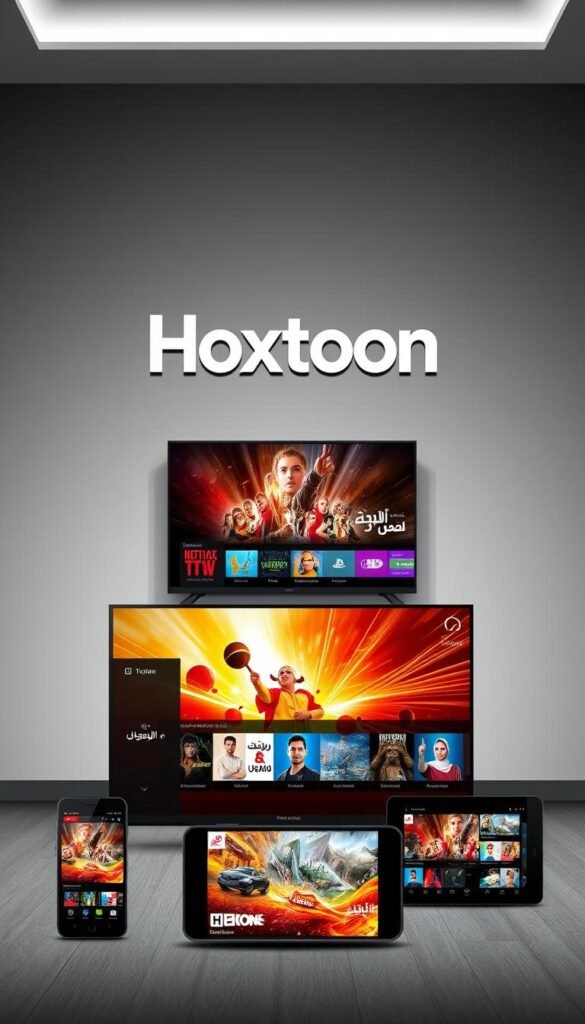 A professional Arabic IPTV service, Hoxtoon Provider, offers a reliable and feature-rich streaming experience. Set against a modern, minimalist backdrop, the Hoxtoon logo stands prominently, conveying a sense of trustworthiness and quality. In the foreground, an array of digital devices, including a sleek smart TV, smartphone, and tablet, showcase the versatility of the Hoxtoon platform, allowing users to access their favorite Arabic content seamlessly across multiple devices. The middle ground features a vibrant, dynamic display showcasing a diverse selection of live TV channels, on-demand movies, and exclusive programming, all tailored to the Arabic market. The overall mood is one of sophistication, reliability, and technological prowess, reflecting the unique features that make Hoxtoon stand out as a premier Arabic IPTV service.