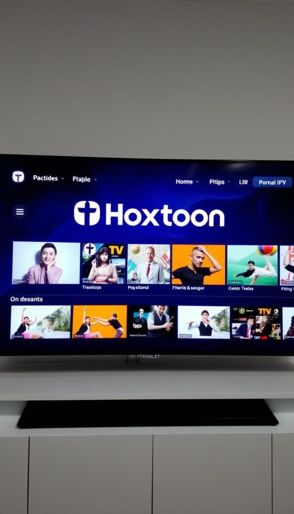 A professional and modern IPTV streaming service interface, featuring the Hoxtoon Provider brand prominently displayed. The interface showcases a clean and intuitive design, with clear navigation options and a visually appealing layout. The screen displays a variety of live TV channels and on-demand content, with a focus on high-quality video and audio. The overall atmosphere conveys a sense of legality, reliability, and user-friendliness, reflecting the legal considerations for IPTV services in the United States.
