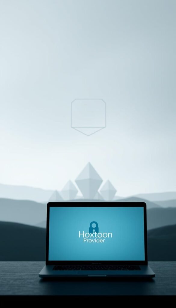 A serene, minimalist composition with a focus on privacy and security in the context of IPTV services. In the foreground, a discreet laptop display showcases the Hoxtoon Provider logo, subtly hinting at the service's commitment to user privacy. The middle ground features a series of overlapping geometric shapes in muted tones, representing the complex web of digital protections. The background is a soft, gradient-based landscape, conveying a sense of tranquility and discretion. The overall mood is one of thoughtful contemplation, inviting the viewer to consider the legal and privacy implications of IPTV consumption.